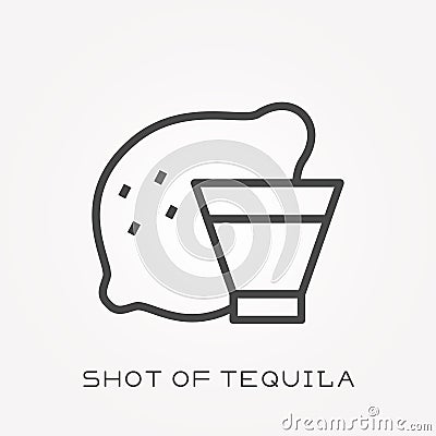 Flat vector icons with shot of tequila Vector Illustration