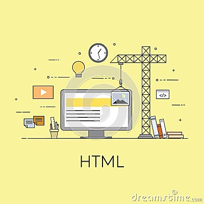 Flat mobile UI UX design web infographic concept illustration. Html coding for design interface. User interface Vector Illustration