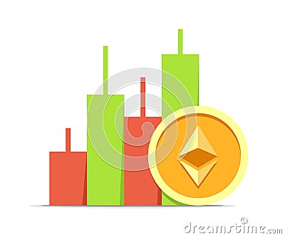 Ethereum value data chart modern concept. Cryptocurrency flat vector illustration Vector Illustration