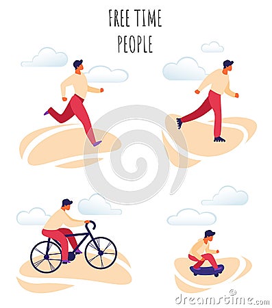 Flat Vector Illustration Free Time Happy People. Vector Illustration