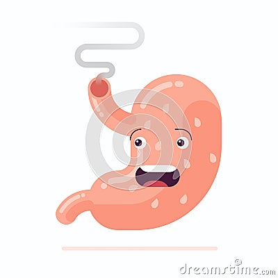 Human stomach cartoon character with heartburn Vector Illustration