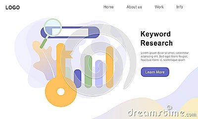 Flat vector illustration of keyword research, keyword ranking optimization on search engine, search engine optimization, SEO keywo Cartoon Illustration