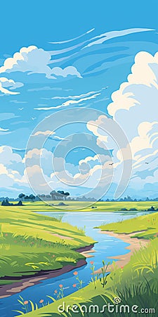 Flat Vector Illustration Of Lowlands On A Sunny Day Cartoon Illustration