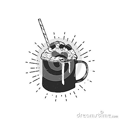 Mug with hot drink chocolate with marshmallows Vector Illustration