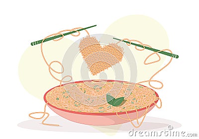 Flat vector illustration of a plate of spaghetti Vector Illustration