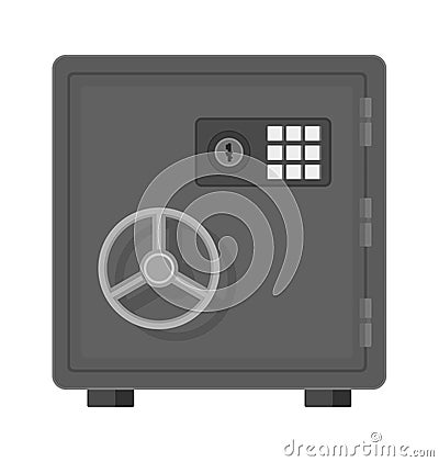 Flat vector illustration of a safe icon front view on white background. Vector Illustration