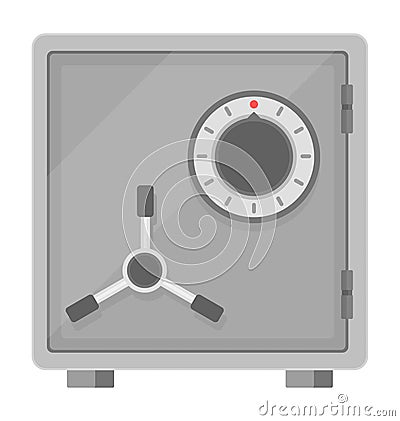 Flat vector illustration of a safe icon front view on white background. Vector Illustration