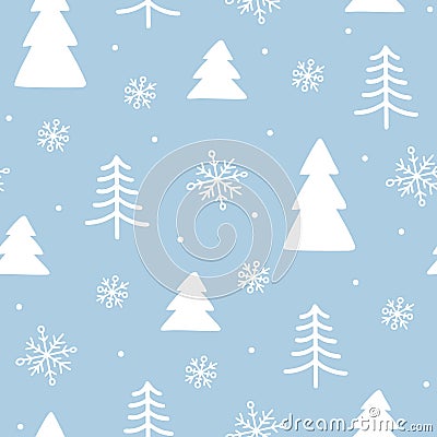 Seamless winter doodle background. New year and Christmas wrapping paper with symbols of winter holidays Vector Illustration