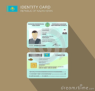 National identity card Republic of Kazakhstan. Front and back view. Vector Illustration