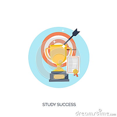 Flat vector illustration. Trophy, study success. Study and learning concept background. Distance education, brainstorm Vector Illustration