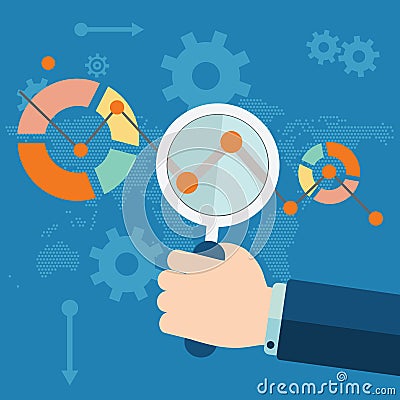 Flat vector illustration of web analytics information and development website statistic Cartoon Illustration