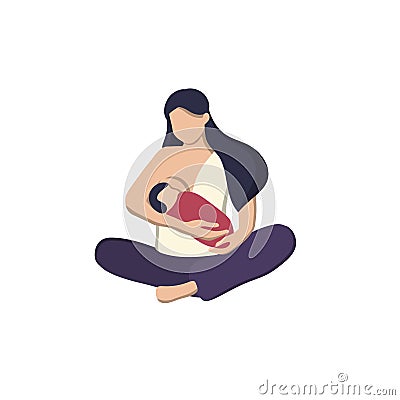 Flat vector illustration of a woman with a baby nursing. World breastfeeding week , feeding of babies with milk from a females Cartoon Illustration