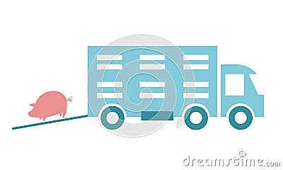 Flat vector image. Truck for transporting livestock and pigs. Vector Illustration