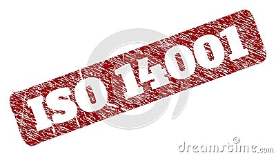 ISO 14001 Red Rounded Rough Rectangular Seal with Corroded Styles Vector Illustration