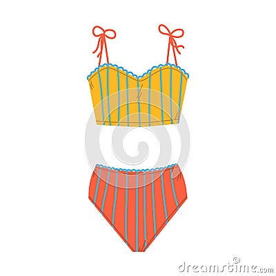 Flat vector isolated illustration of drawing trendy female beachwear with neck ties. Two piece Vector Illustration