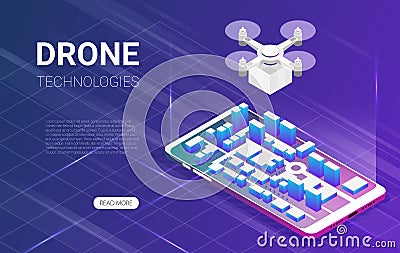 Flat vector isometric drone delivery background Vector Illustration