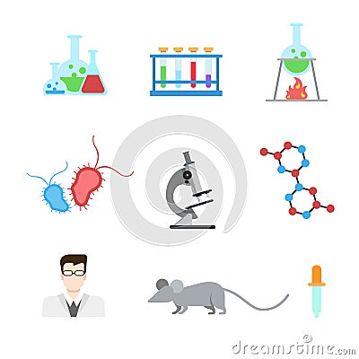 Flat vector laboratory research experiment web app icon: DNA Lab Vector Illustration