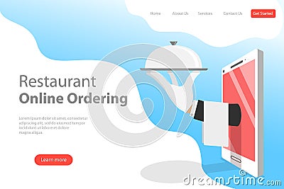 Flat vector landing page template of table online reservation, mobile booking. Vector Illustration