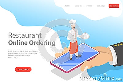 Flat vector landing page template of table online reservation, mobile booking. Vector Illustration