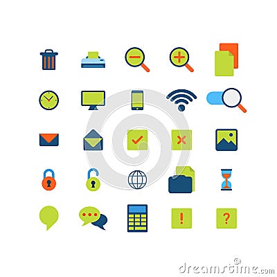 Flat vector mobile web app interface icon pack Vector Illustration