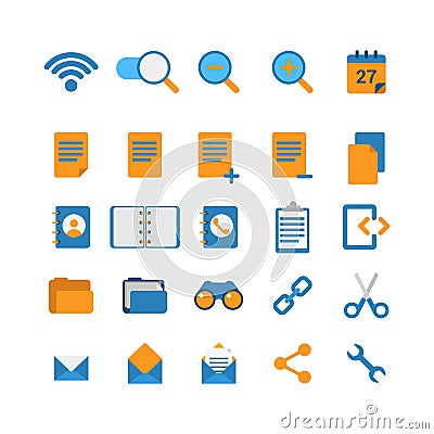 Flat vector mobile web app interface icon: wi-fi zoom cut link Vector Illustration