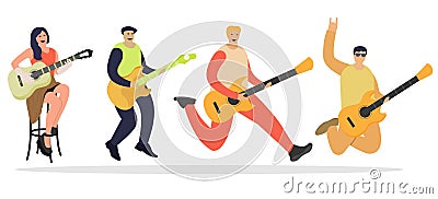 Flat design vector musicians playing guitar illustration Vector Illustration