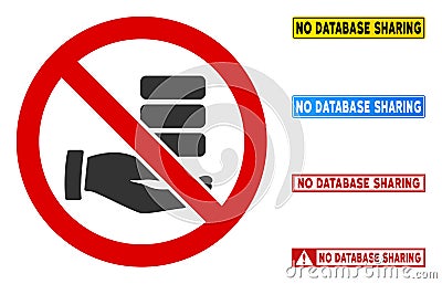Flat Vector No Database Sharing Sign with Phrases in Rectangle Frames Vector Illustration