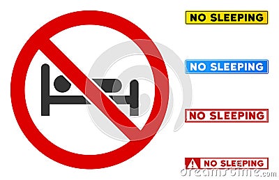 Flat Vector No Sleeping Sign with Texts in Rectangular Frames Vector Illustration
