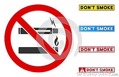 Flat Vector No Smoking No Vaping Sign with Messages in Rectangle Frames Vector Illustration