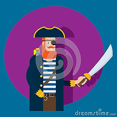 Flat vector pirate isolated on color background Vector Illustration