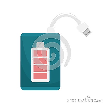 Flat vector power bank. Charging your phone, wireless headphones, computer accessories Vector Illustration