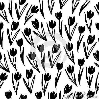 Flat vector seamless pattern. Hand drawn spring flowers tulip Stock Photo