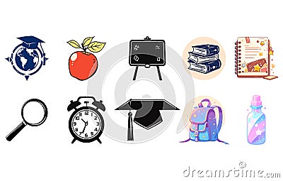 Flat vector set of compositions with objects related to education theme. Back to school Vector Illustration