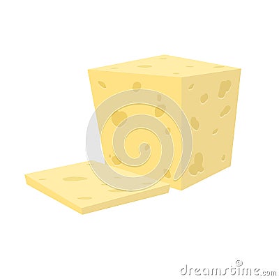 Flat vector sliced fresh white cheese from cow`s or goat`s milk Vector Illustration