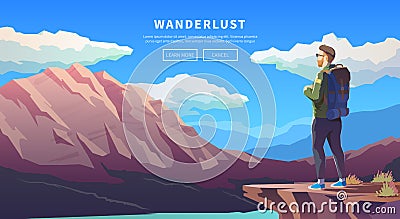 Flat vector travel web banner. Wanderlust. Vector Illustration
