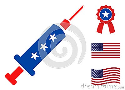 Flat Vector Vaccine Syringe Icon in American Democratic Colors with Stars Vector Illustration