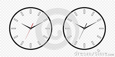 Flat Vector Wall Office Clock Face Set. Clock Dial and Clock Hands Closeup Isolated. Design Template. Simple Vector Illustration