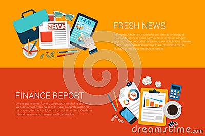 Flat vector web banners collage fresh news online finance report Vector Illustration