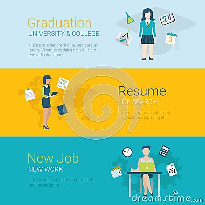 Flat vector website slider banner career graduation university Vector Illustration