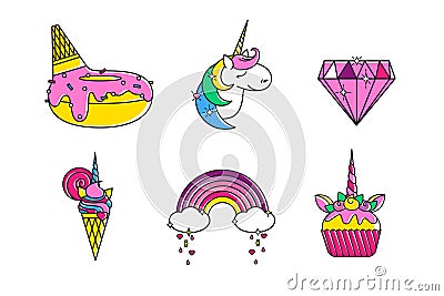 Flat vector wonder unicorns icons set. n Vector Illustration