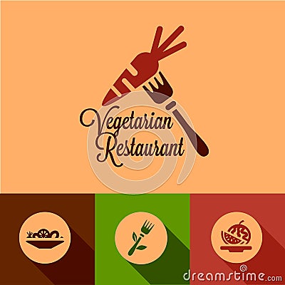 Flat vegetarian restaurant icons Vector Illustration