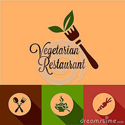 Flat vegetarian restaurant icons set Vector Illustration