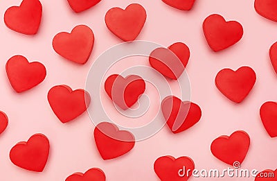 Flat view of valentines hearts on pink background Stock Photo
