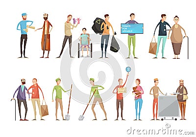 Flat Volunteer Characters Set Vector Illustration