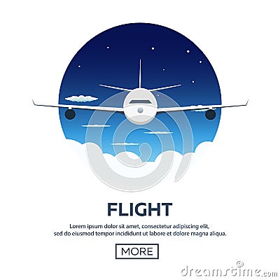 Flat web banners on the theme of travel by airplane, vacation, adventure. Flight in the stratosphere. Around the World. Stock Photo