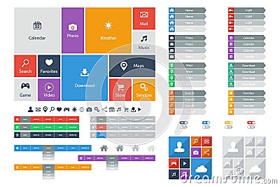 Flat Web Design elements, buttons, icons. Templates for website. Vector Illustration