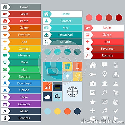 Flat Web Design elements, buttons, icons. Templates for website. Vector Illustration