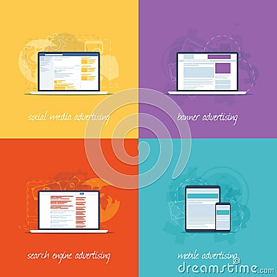 Flat web design icons for internet marketing conce Vector Illustration