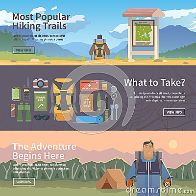 Flat web vector hiking banners. Vector Illustration