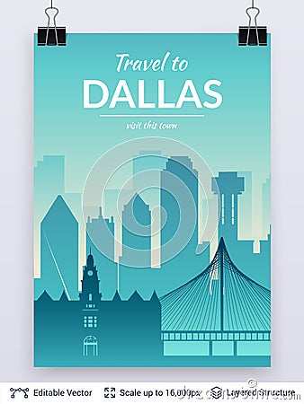 Dallas famous city scape. Vector Illustration